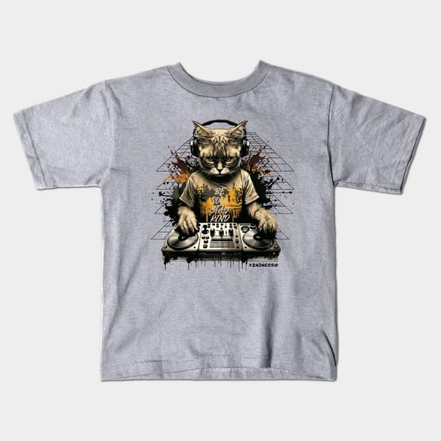 DJ Cat - Be Cool Stay Kind Kids T-Shirt by Unified by Design